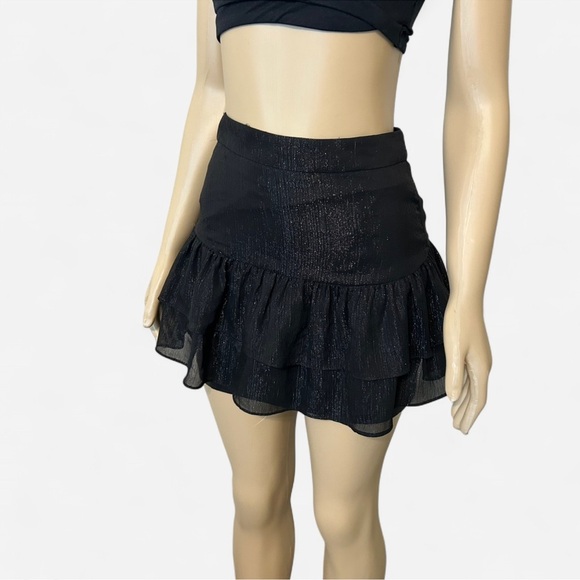 Madewell Shimmer Ruffle-Hem Mini Skirt Black Size 2 - Picture 3 of 5